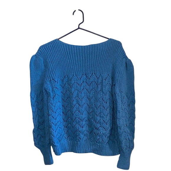 vintage hand knitted open weave blue sweater - Picture 2 of 5